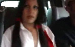 Petite schoolgirl Monica bangs in the car for some cash