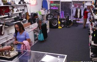Desperate beauty sucks and fucks the pawn shop owner's boner