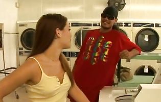 Skinny Lexie fucks a stranger while the laundry gets done